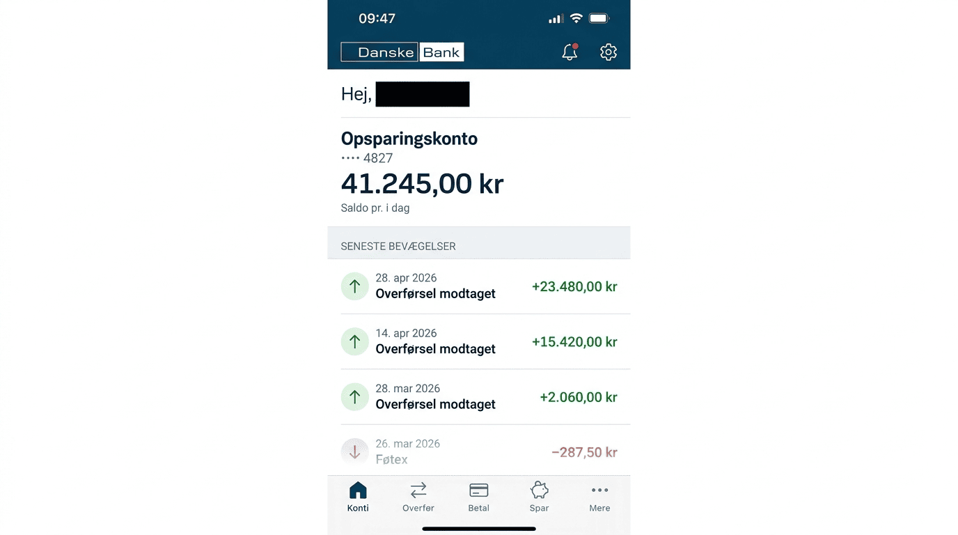 Screenshot af Hanna Jensens Danske Bank-app